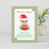 緑と赤の縞模様のクリスマスパーティーのかわいい妖精 招待状 (スタンド正面)