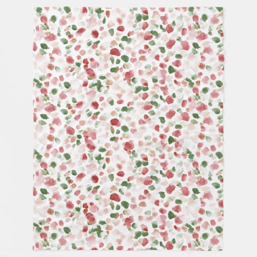 緑と赤の花びら フリースブランケット (正面)