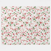 緑と赤の花びら フリースブランケット (正面(横))