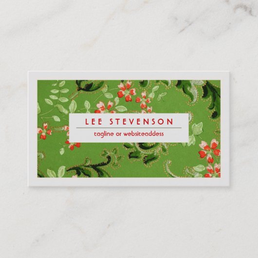 緑と赤の花ヴィンテージ花柄 名刺 (正面)