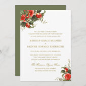 緑と赤の花模様絵を描結婚の 招待状 (正面/裏面)
