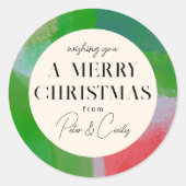 緑と赤の芸術的な枠絵を描ギフト ラウンドシール (正面)