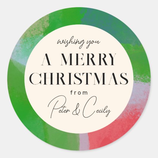 緑と赤の芸術的な枠絵を描ギフト ラウンドシール (正面)