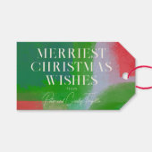 緑と赤の芸術的な絵を描抽象芸術クリスマス ギフトタグ (正面(横))
