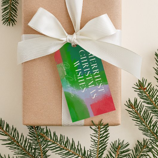 緑と赤の芸術的な絵を描抽象芸術クリスマス ギフトタグ