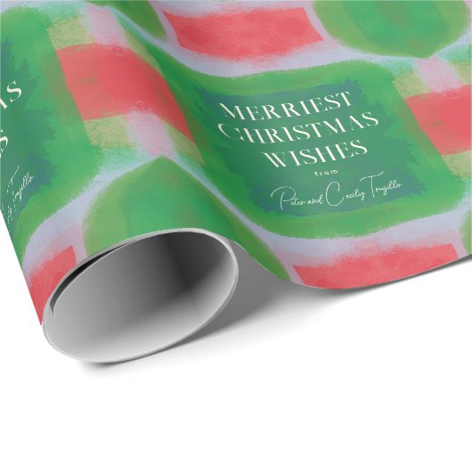 緑と赤の芸術的な絵を描抽象芸術クリスマス ラッピングペーパー (ロールコーナー)