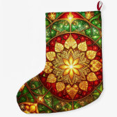 緑と赤の装飾的なクリスマスホリデーストッキング ラージクリスマスストッキング (裏面)