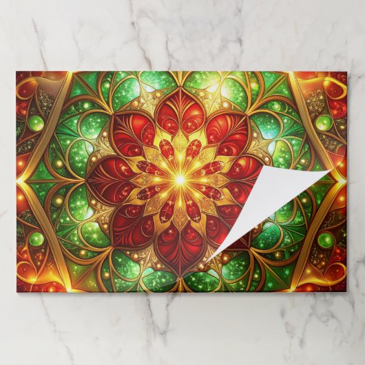 緑と赤の装飾的なホリデー用 tearaway プレースマット (折り畳み)