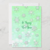 緑と赤の雪片ファミリー写真クリスマス 招待状 (裏面)