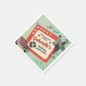 緑と赤の50代のロカビリー誕生日パーティー スタンダードカクテルナプキン (角)