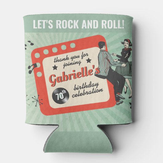 緑と赤の50代のロカビリー誕生日パーティー 缶クーラー (裏面)