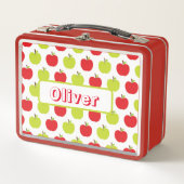 緑と赤りんごのフルーツパーソナライズされた名 メタルランチボックス (正面)