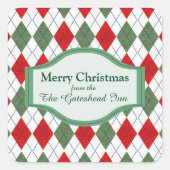 緑と赤アーガイルパーソナライズされた スクエアシール (正面)