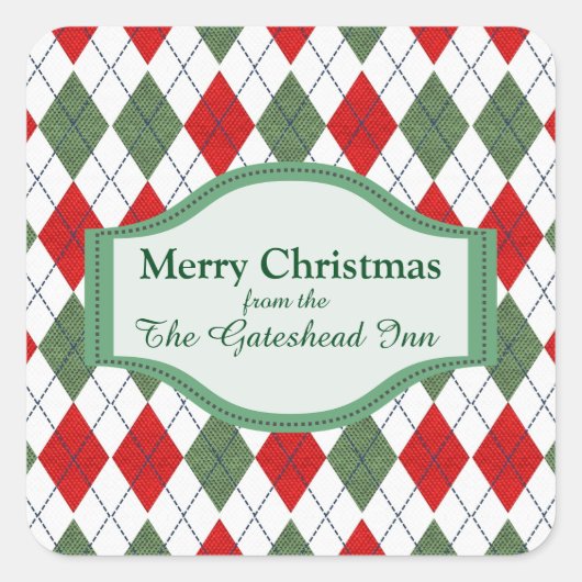 緑と赤アーガイルパーソナライズされた スクエアシール (正面)