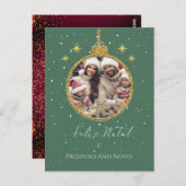 緑と赤フェリーズのナタルフォトクリスマス ポストカード (正面/裏面)