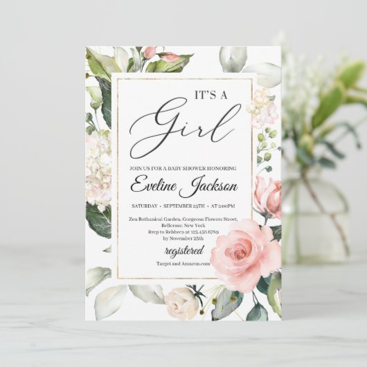 緑と赤面のフローラフレーム金ゴールド女の子 招待状 (スタンド正面)