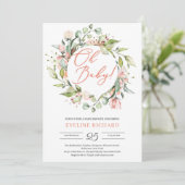 緑と赤面ピンクフローラリースオベビー 招待状 (スタンド正面)