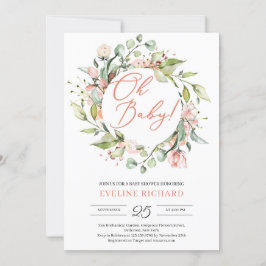 緑と赤面ピンクフローラリースオベビー 招待状