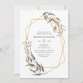 緑と赤面ピンクフローラ婚約パーティ 招待状 (正面)