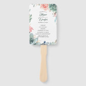 緑と赤面ピンクローズ結婚式 プログラム ハンドファン (正面)