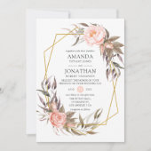 緑と赤面ピンク結婚フローラ 招待状 (正面)