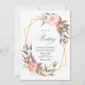 緑と赤面ピンク結婚フローラ 招待状 (正面)