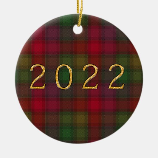 緑と赤、タータンチェックセラミックオーナメント セラミックオーナメント (正面)