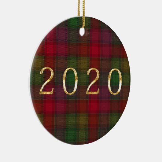 緑と赤、タータンチェック セラミックオーナメント (右)