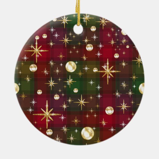 緑と赤、タータンチェック セラミックオーナメント (裏面)