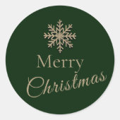 緑と金のおめでたいクリスマスの雪の結晶 ラウンドシール (正面)