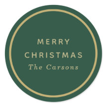 緑と金のクラシックな丸いクリスマスシール