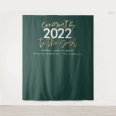 緑と金のモダンなスクリプトスタイルの卒業式  タペストリー (正面)