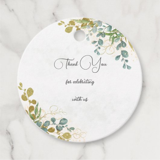 緑と金のユーカリ水彩画の感謝 フェイバータグ (正面)