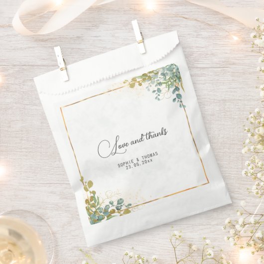 緑と金のユーカリ水彩画 フェイバーバッグ (クリップ留めされた状態)