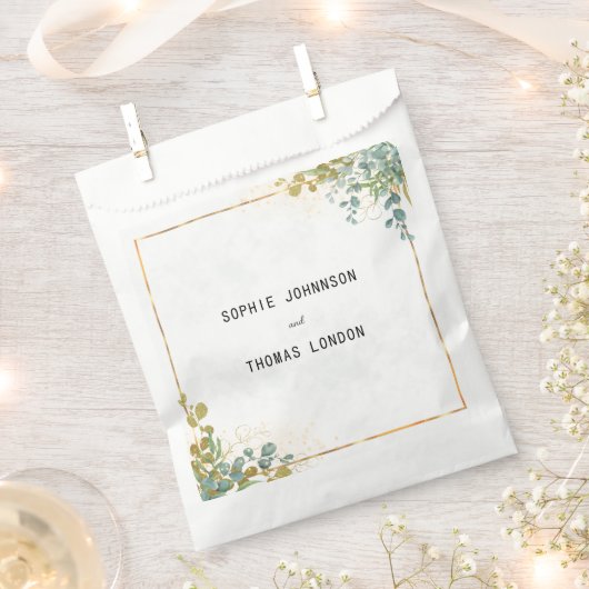 緑と金のユーカリ水彩画 フェイバーバッグ (クリップ留めされた状態)