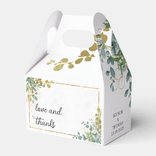 緑と金のユーカリ水彩画 フェイバーボックス (正面サイド)