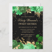 緑と金のローズボーダー フローラル スイート シックスティーン 招待状 (正面)