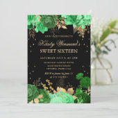 緑と金のローズボーダー フローラル スイート シックスティーン 招待状 (スタンド正面)
