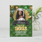 緑と金の卒業パーティー招待状 招待状 (スタンド正面)