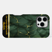 緑と金の大理石の複雑な模様の装飾 iPhoneケース (裏面横)