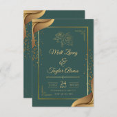 緑と金の洗練された結婚式の招待状 エンクロージャーカード (正面/裏面)