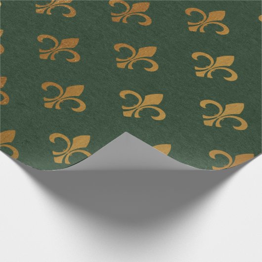 緑と金の箔のクリスマス ラッピングペーパー (角)
