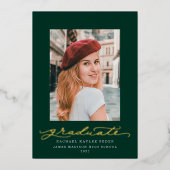 緑と金の箔のスクリプト箔の発表 箔招待状 (正面)