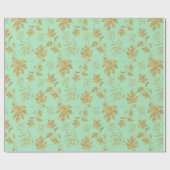 緑と金の色の植物と葉 ラッピングペーパー (フラット)