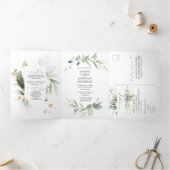 緑と金の葉のボタニカル ウェディング 三つ折り招待状 (内部)