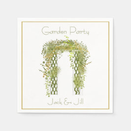 緑と金の葉の装飾的なトレリス スタンダードカクテルナプキン