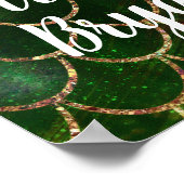 緑と金の輝きのあるマーメイドの魚の鱗 ポスター (角)