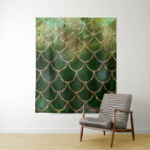 緑と金の輝きを持つ人魚の鱗 タペストリー (インサイチュ)