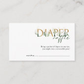 緑と金ゴールドおむつラッフルベビーシャワー エンクロージャーカード (正面)