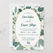 緑と金ゴールドで作ら離れれたフレーム 招待状 (正面)